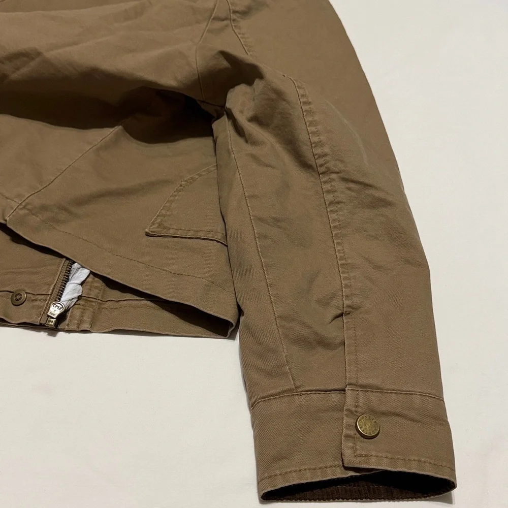 Hunter Insulated Tan Barn Crop Jacket with Dark Brown Corduroy Collar M NWT - Picture 14 of 16